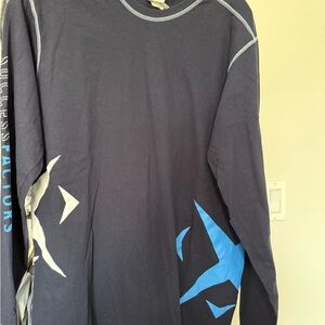 Men's Navy and Blue Graphic Long Sleeve Tee